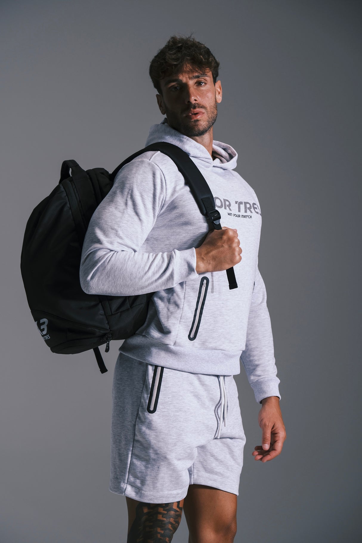 Pantaloncino Porto Rico Uomo Grigio con logo Nero 100% Cotone