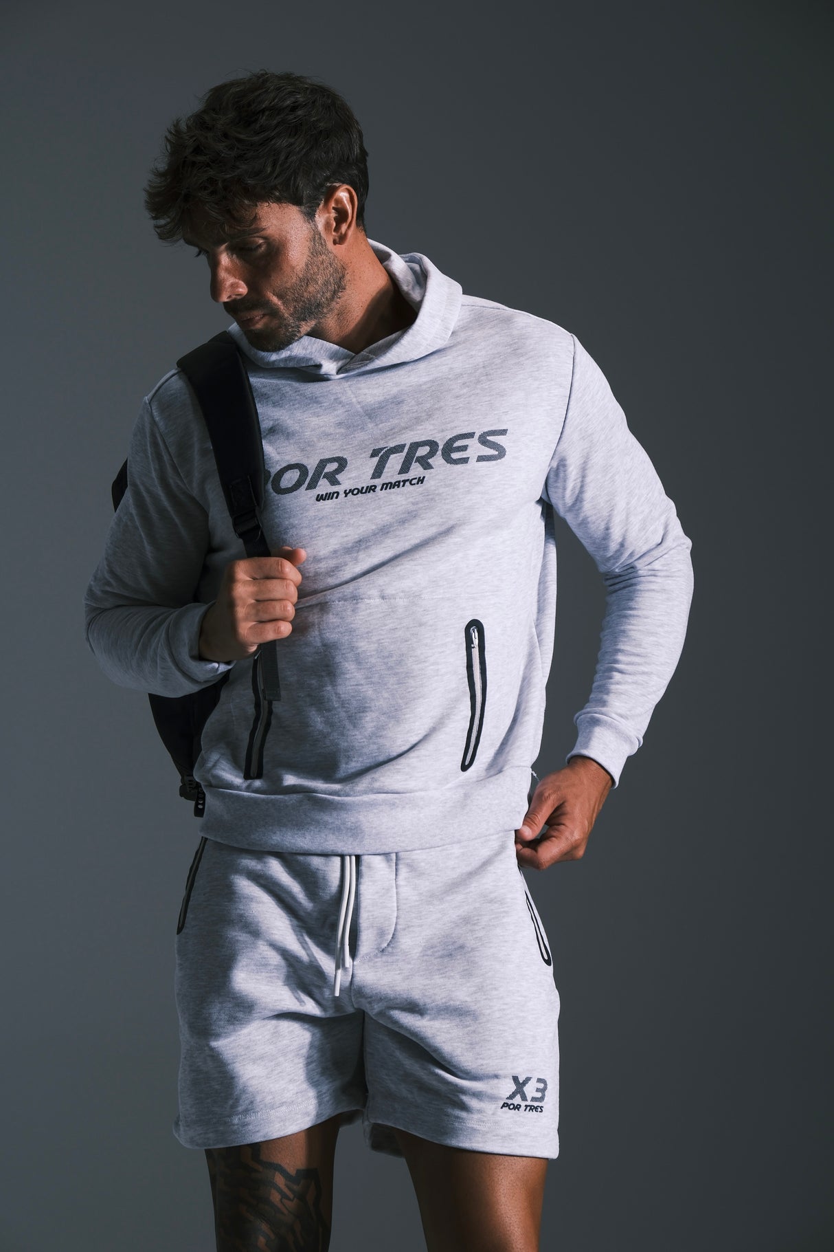 Pantaloncino Porto Rico Uomo Grigio con logo Nero 100% Cotone