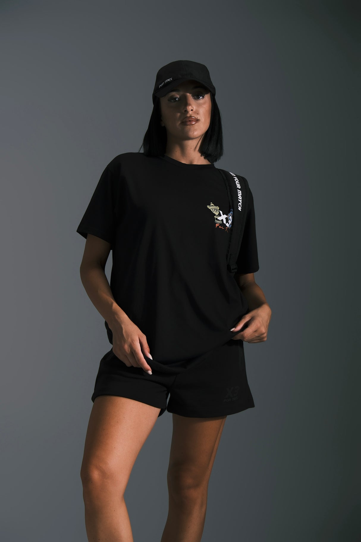 Cappellino con visiera tecnico stampato nero