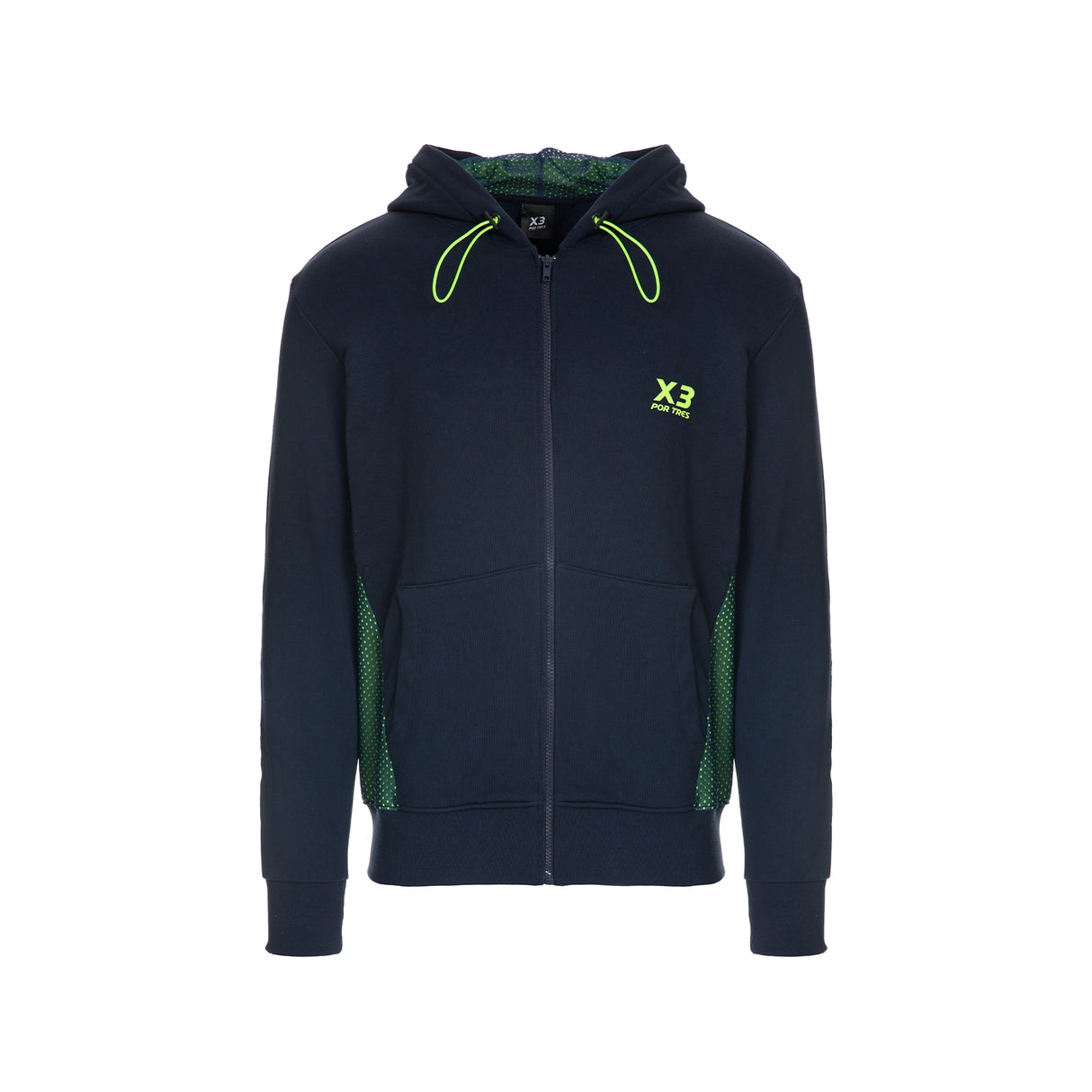 Felpa USA con cappuccio Blu con inserti Giallo Fluo