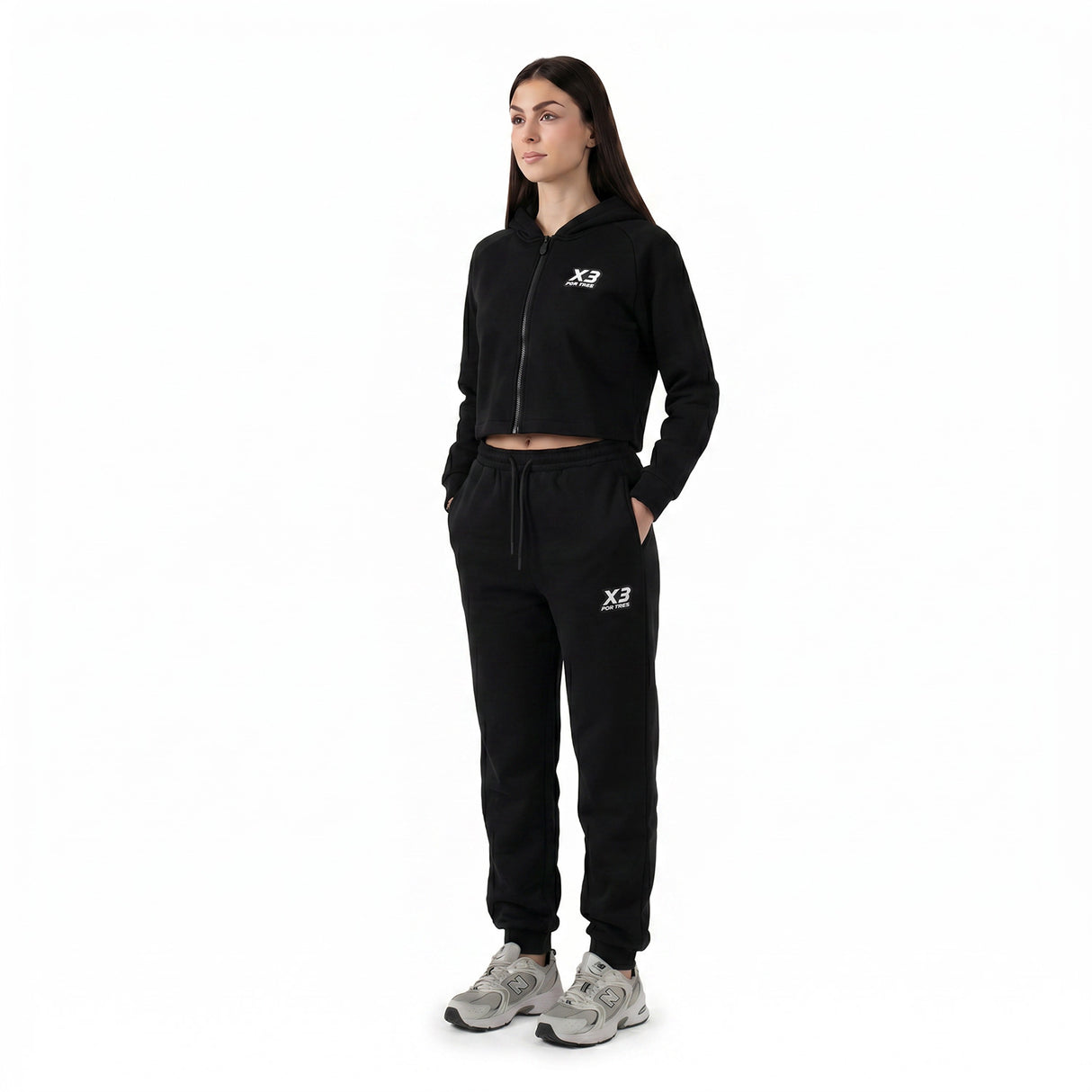 ONTARIO Nero Felpa crop donna con cappuccio