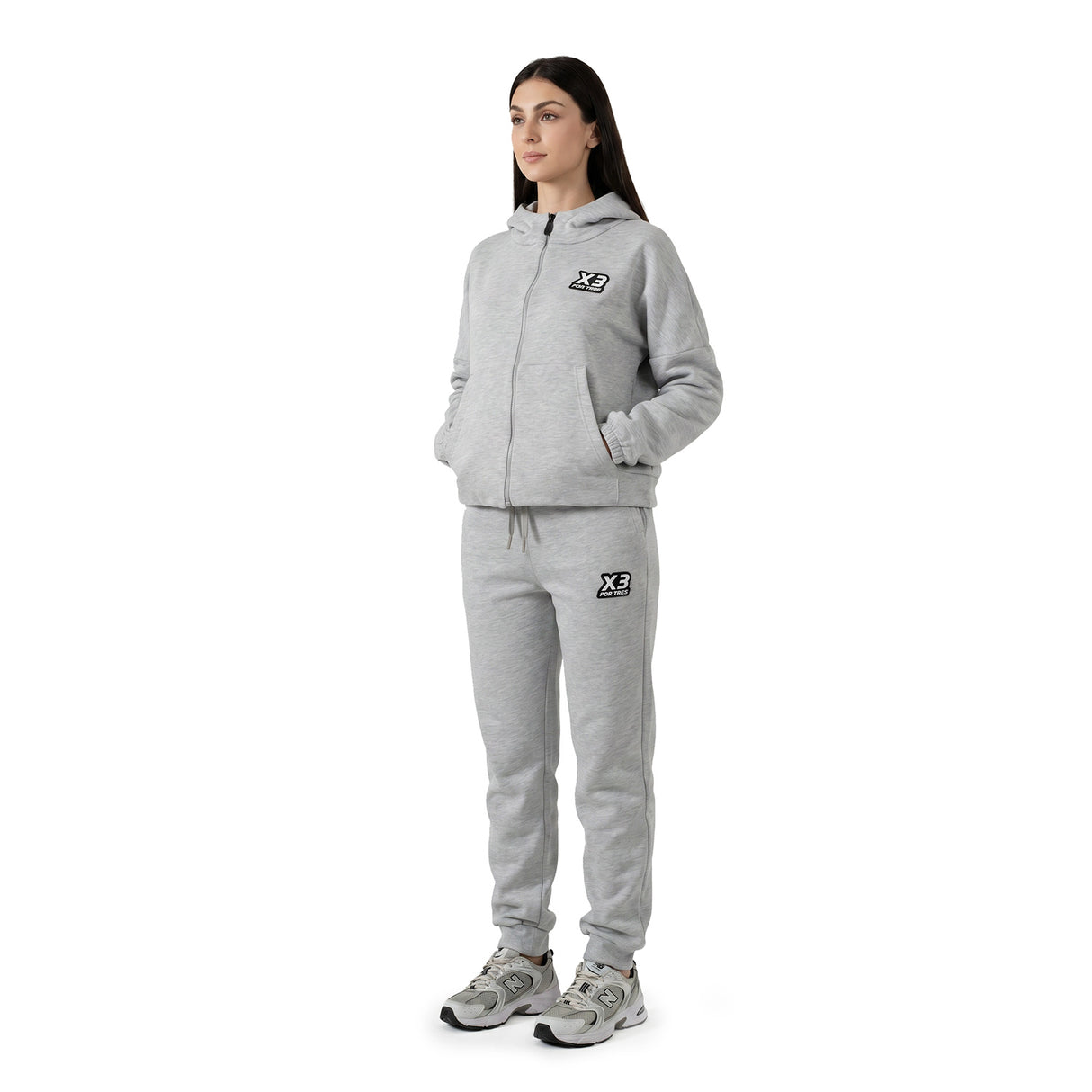 QUEBEC Grigio - Felpa donna cappuccio e zip