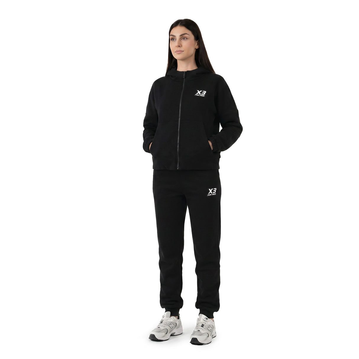QUEBEC Nero - Felpa donna cappuccio e zip