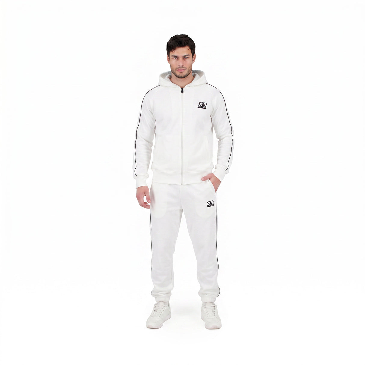 NEVADA Bianco - Felpa full zip in cotone caldo