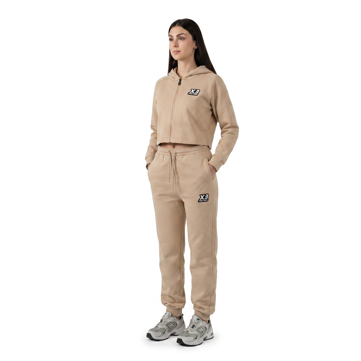 ONTARIO Beige Felpa crop donna con cappuccio